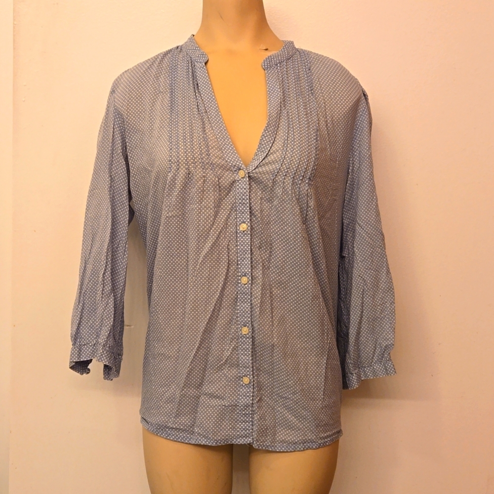 Banana Republic Blue and White Polka-Dot Blouse. Women's Size Medium